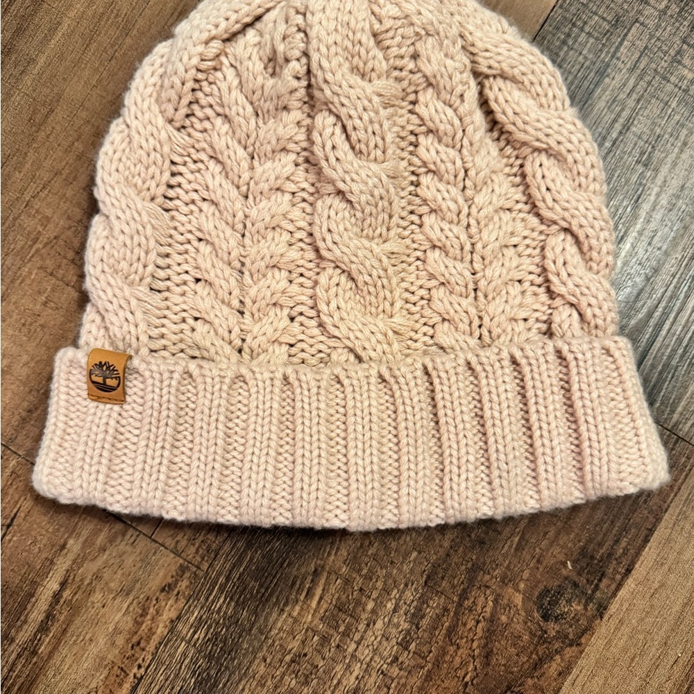 Timberland Cable-Knit Beanie Pink Acrylic Folded Cuff One Size EUC